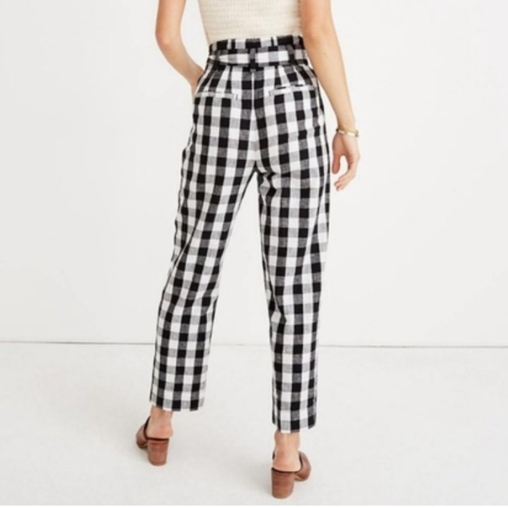 Madewell Black and White Checkered Gingham Straight Leg Tie Waist Paperbag Pants - Picture 2 of 5